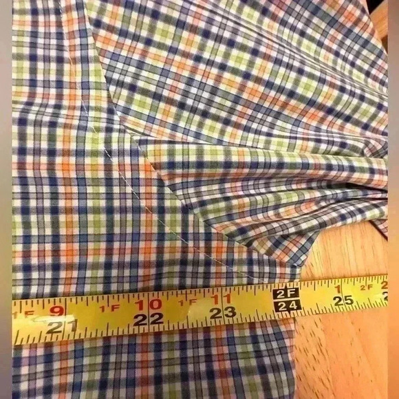 Scott Barber Button Down Shirt Mens Large - Long sleeve. Blue/Green/Orange Plaid - Picture 8 of 9